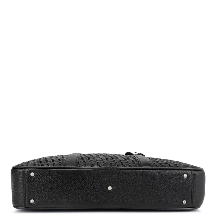 Black Mat Wax Leather Computer Bag - Upto 14"