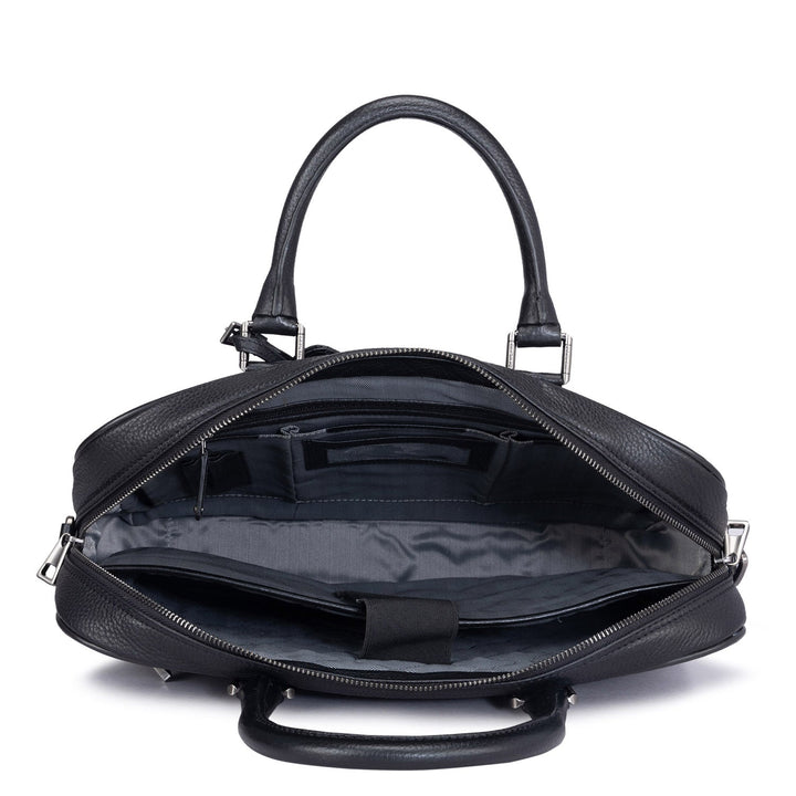 Black Mat Wax Leather Computer Bag - Upto 14"