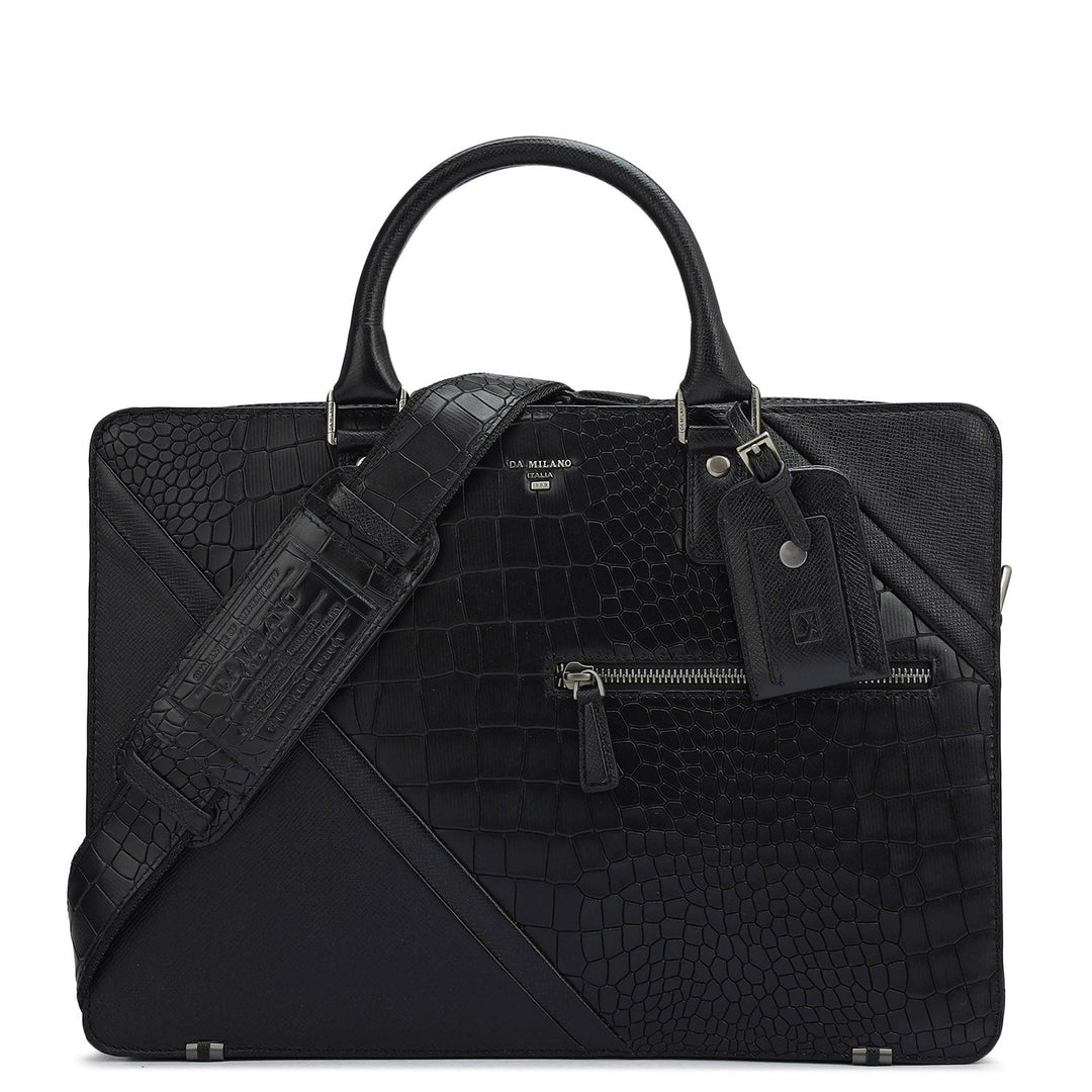 Croco Franzy Leather Laptop Bag - Black