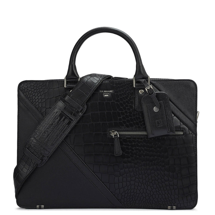 Croco Franzy Leather Laptop Bag - Black