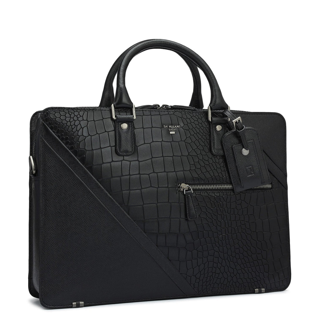 Croco Franzy Leather Laptop Bag - Black