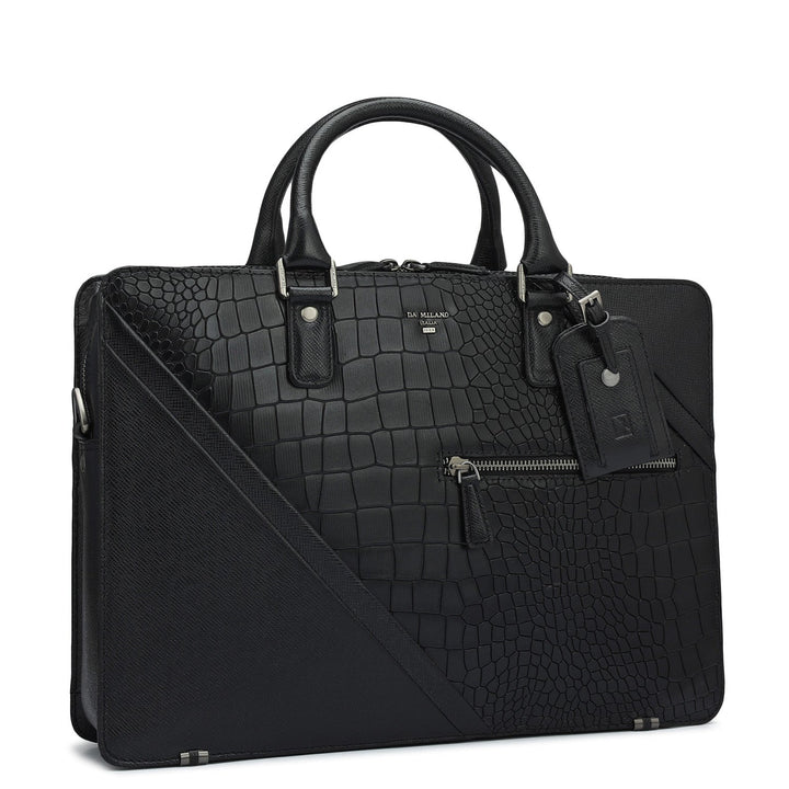 Croco Franzy Leather Laptop Bag - Black