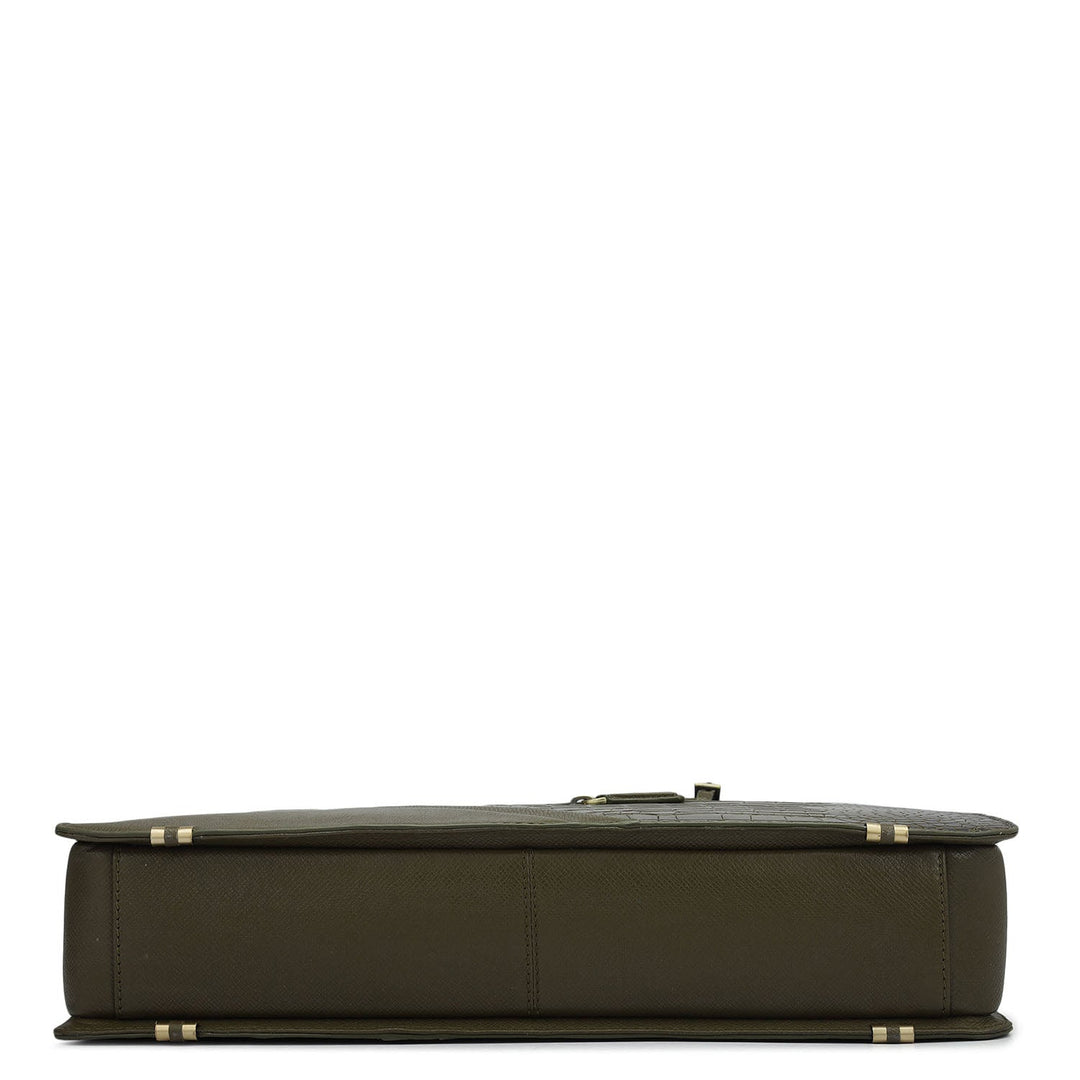 Croco Franzy Leather Laptop Bag - Military Green