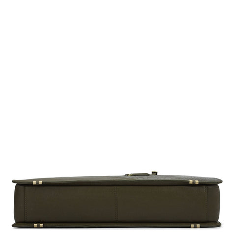 Croco Franzy Leather Laptop Bag - Military Green