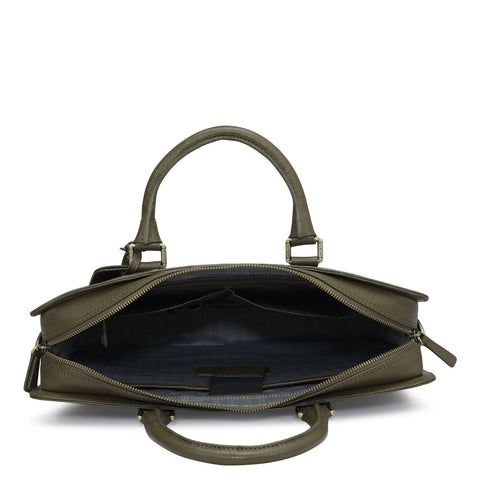 Croco Franzy Leather Laptop Bag - Military Green