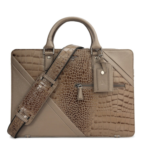Croco Franzy Leather Laptop Bag - Smoke Grey