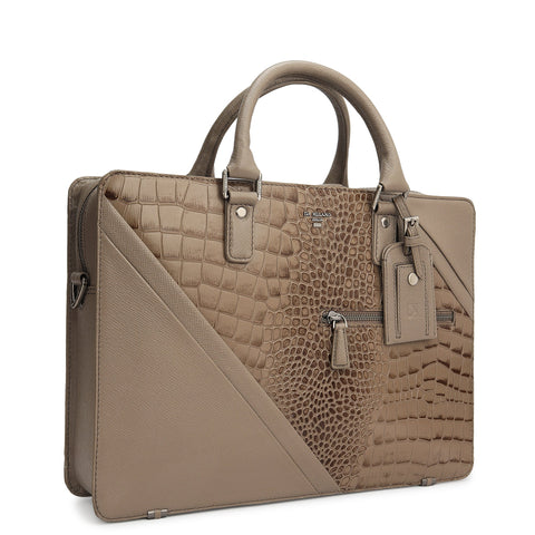 Croco Franzy Leather Laptop Bag - Smoke Grey