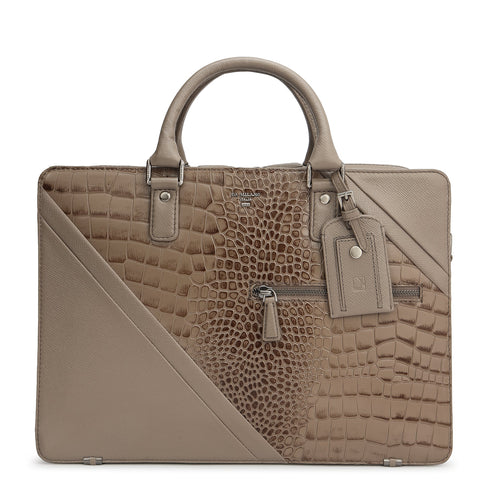 Croco Franzy Leather Laptop Bag - Smoke Grey