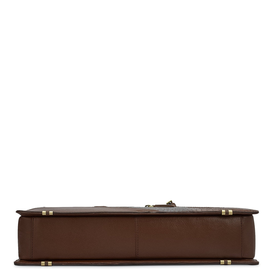 Croco Franzy Leather Laptop Bag - Walnut