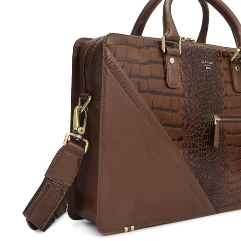 Croco Franzy Leather Laptop Bag - Walnut