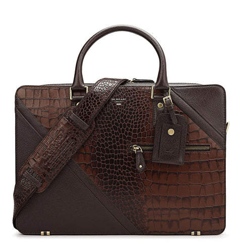 Brown Croco Franzy Leather Computer Bag - Upto 15