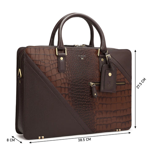 Brown Croco Franzy Leather Computer Bag - Upto 15