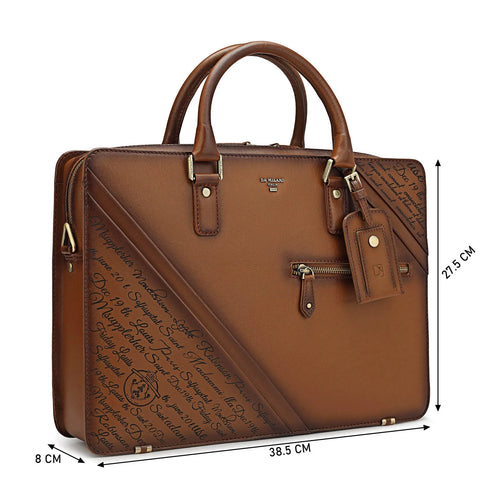 Cognac Signato Leather Computer Bag - Upto 15