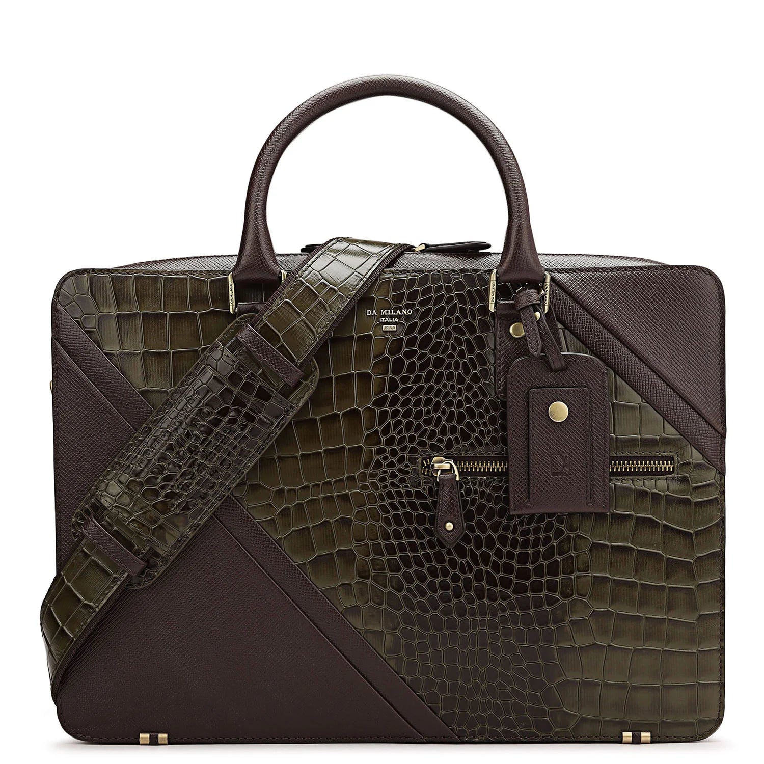 Military Green Croco Franzy Computer Bag | Da Milano – Damilano UAE