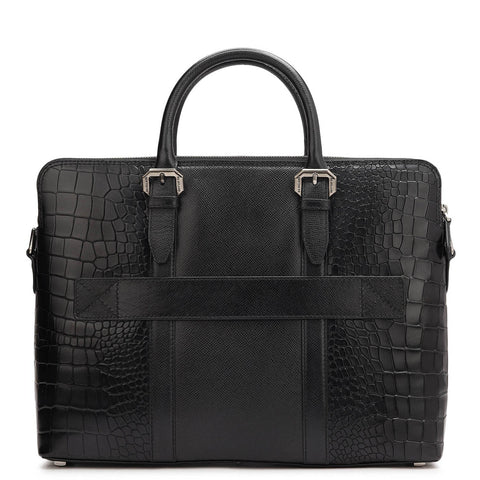 Black Croco Franzy Leather Computer Bag - Upto 16