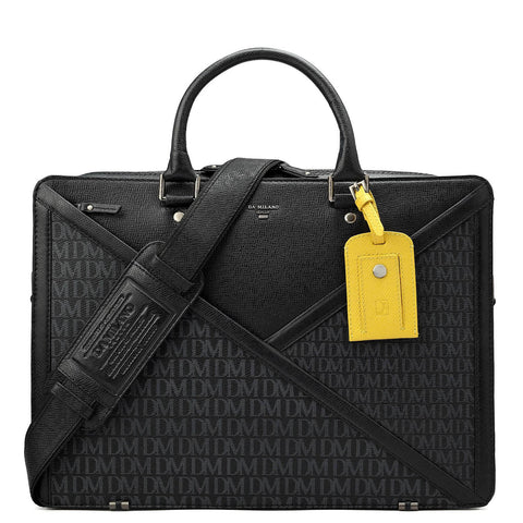 Black Monogram Franzy Leather Laptop Bag - Upto 15"