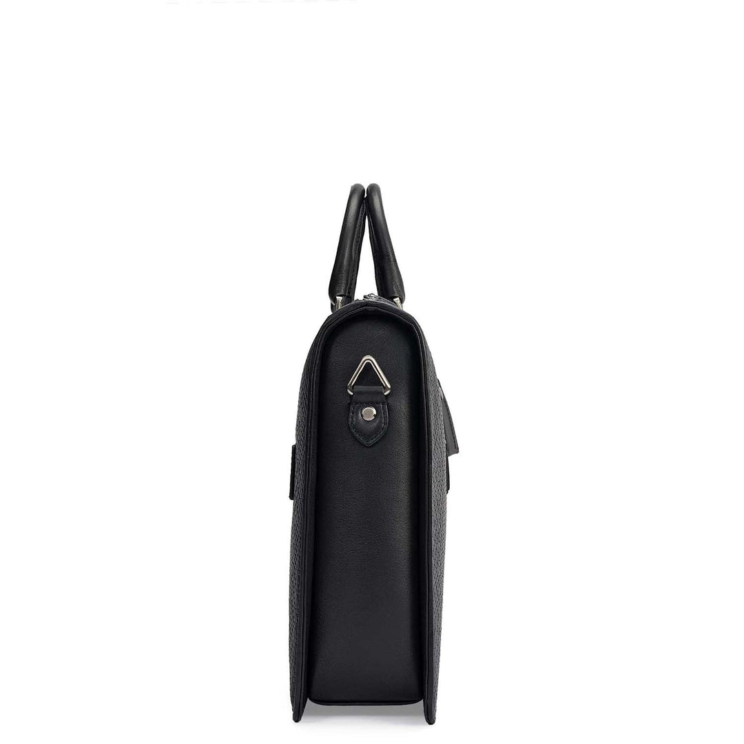 Mat Emboss Plain Leather Laptop Bag - Black