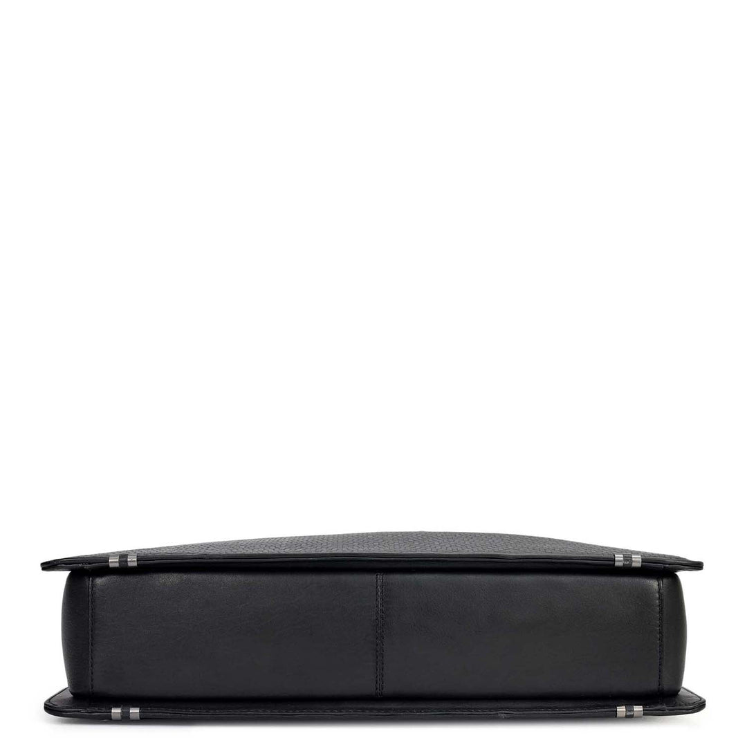 Mat Emboss Plain Leather Laptop Bag - Black