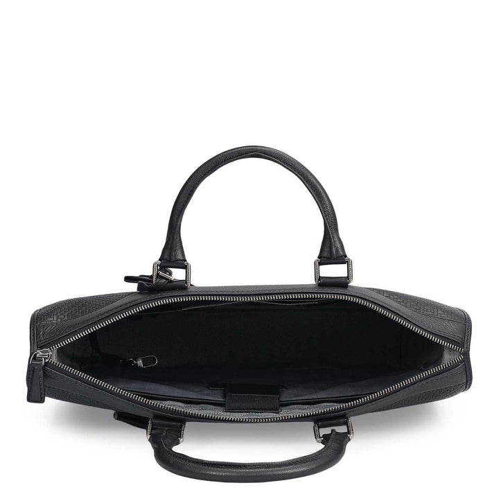 Mat Emboss Plain Leather Laptop Bag - Black