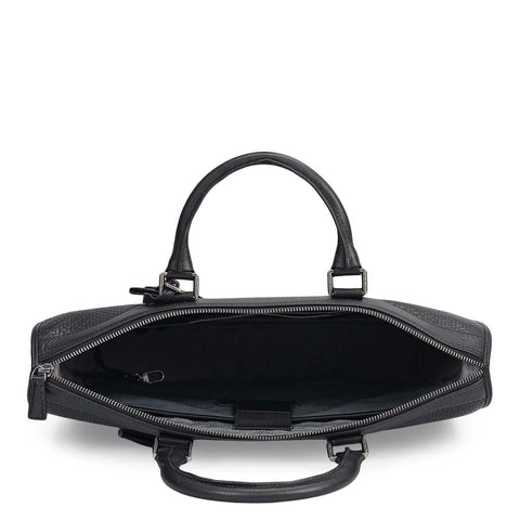 Mat Emboss Plain Leather Laptop Bag - Black