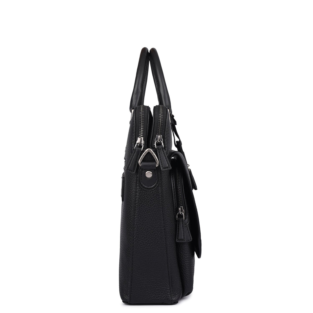 Wax Leather Laptop Bag - Black
