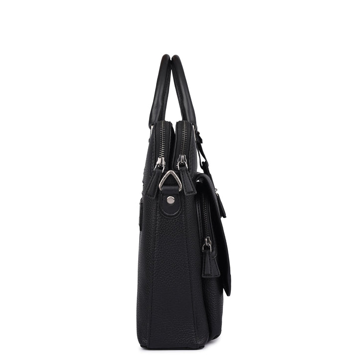 Wax Leather Laptop Bag - Black