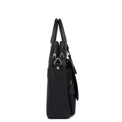 Wax Leather Laptop Bag - Black