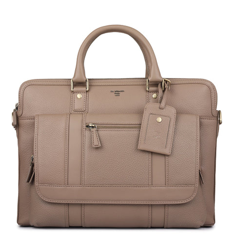 Wax Leather Laptop Bag - Greyish Taupe