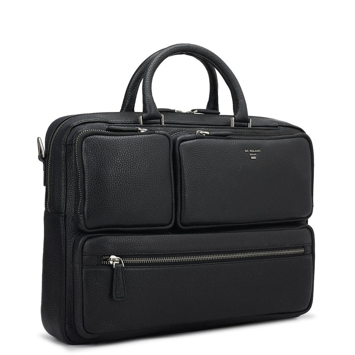 Wax Leather Laptop Bag - Black