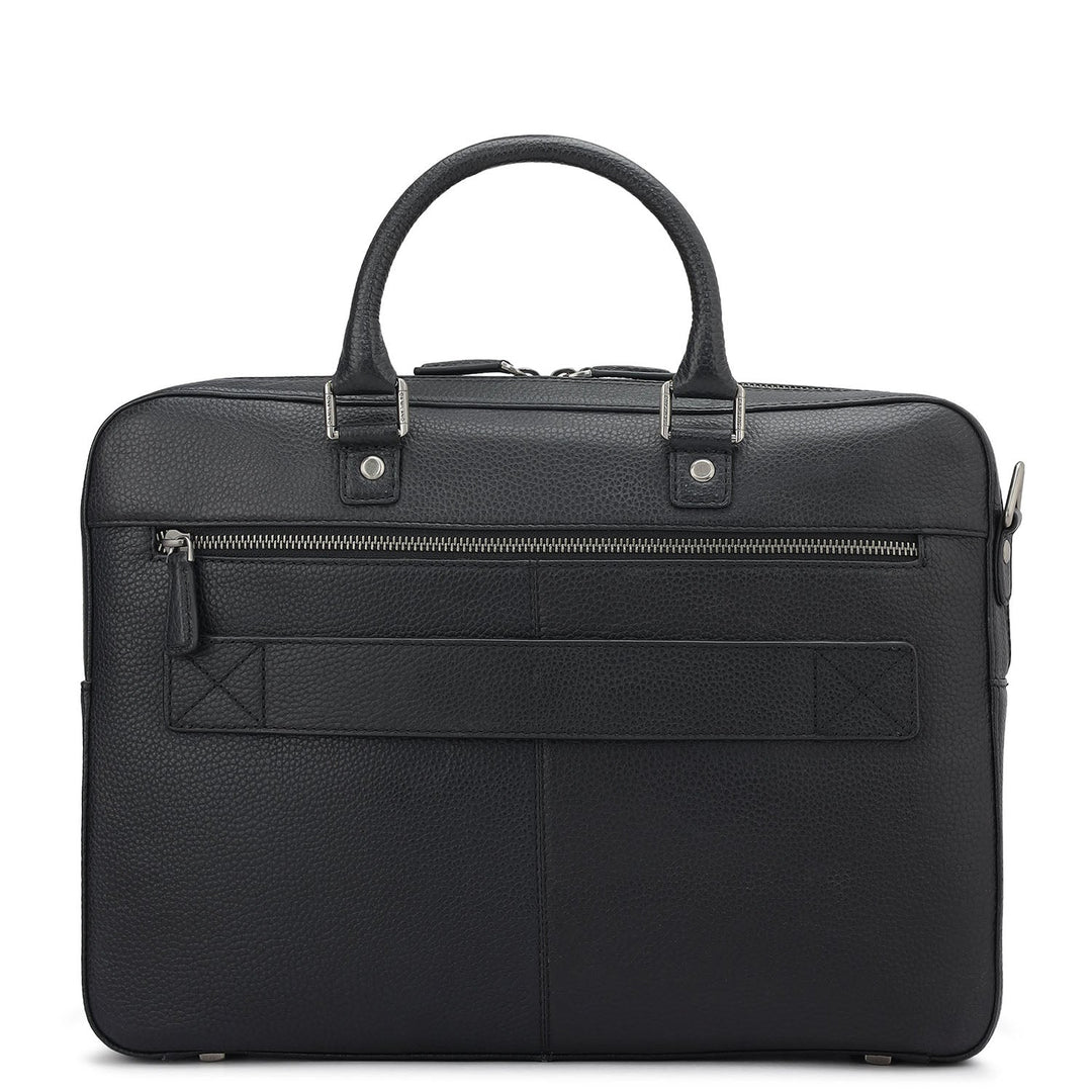 Wax Leather Laptop Bag - Black
