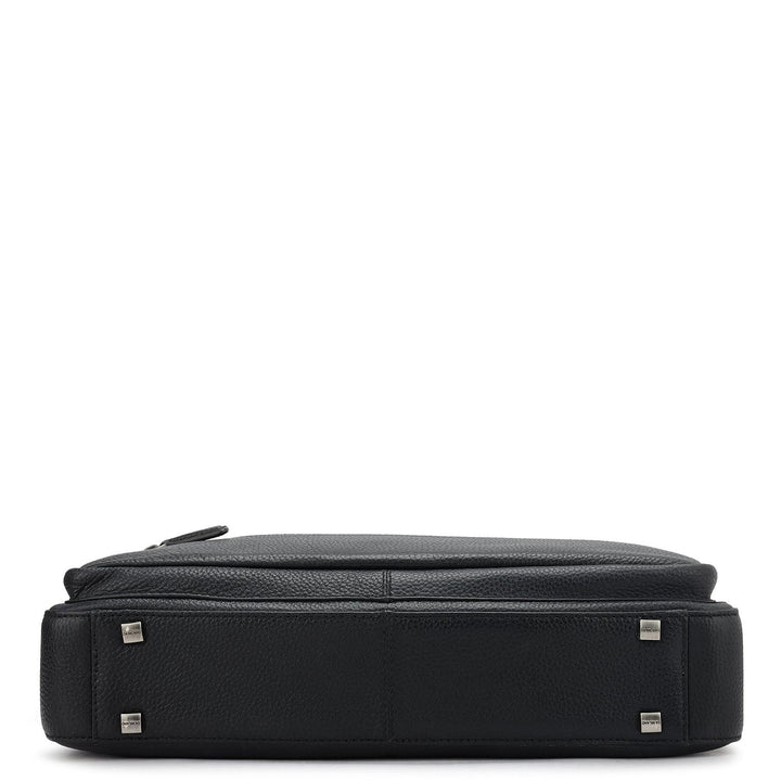 Wax Leather Laptop Bag - Black