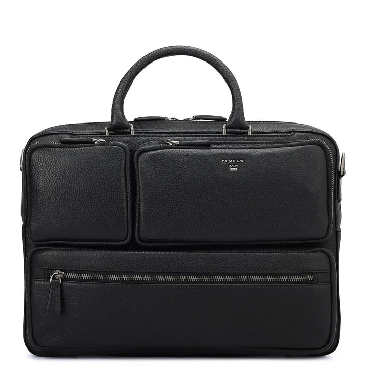 Wax Leather Laptop Bag - Black