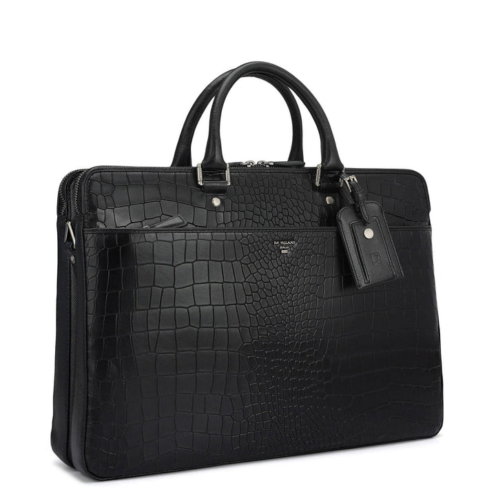 Croco Franzy Leather Laptop Bag - Black
