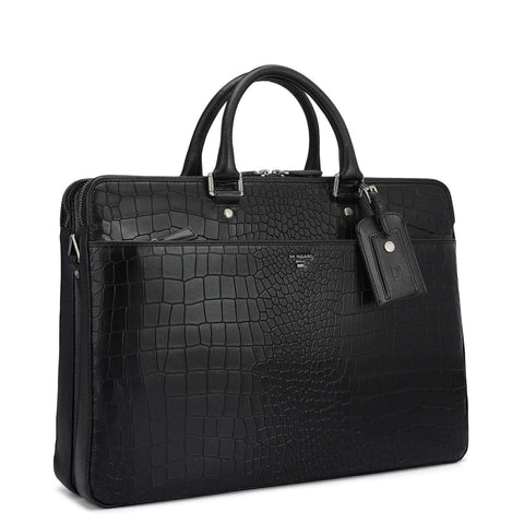 Croco Franzy Leather Laptop Bag - Black