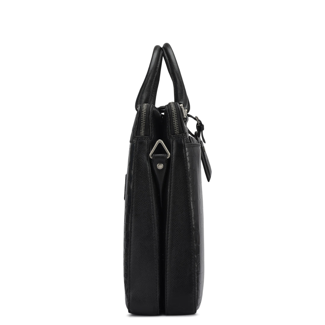 Croco Franzy Leather Laptop Bag - Black