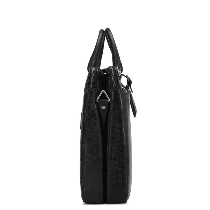 Croco Franzy Leather Laptop Bag - Black