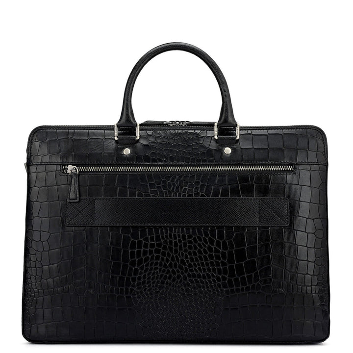 Croco Franzy Leather Laptop Bag - Black