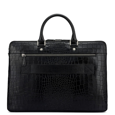Croco Franzy Leather Laptop Bag - Black