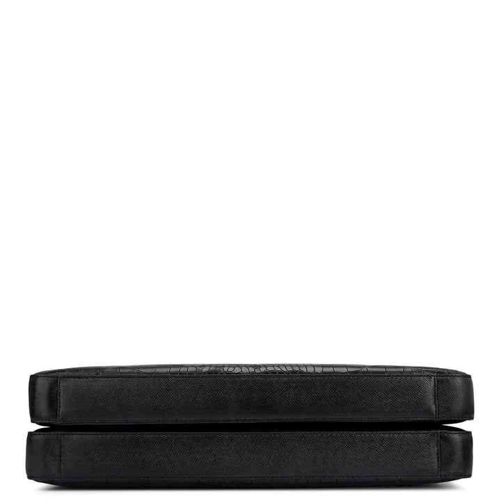 Croco Franzy Leather Laptop Bag - Black