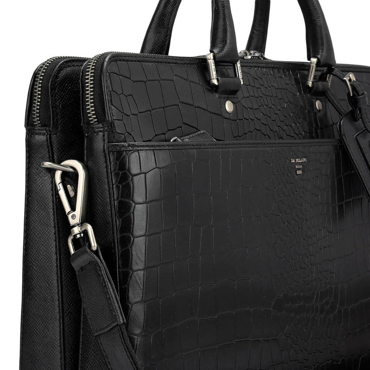 Croco Franzy Leather Laptop Bag - Black