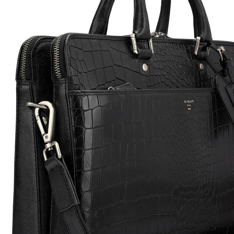 Croco Franzy Leather Laptop Bag - Black