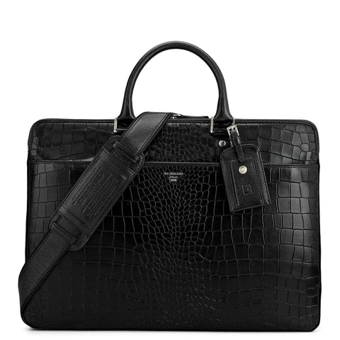 Croco Franzy Leather Laptop Bag - Black