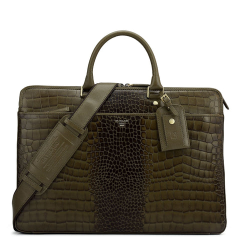 Croco Franzy Leather Laptop Bag - Military Green