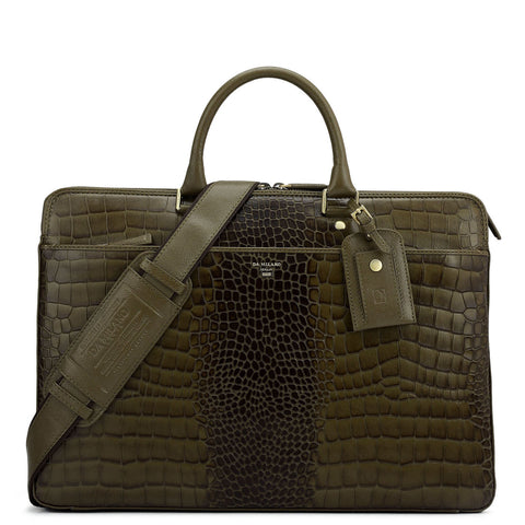 Croco Franzy Leather Laptop Bag - Military Green