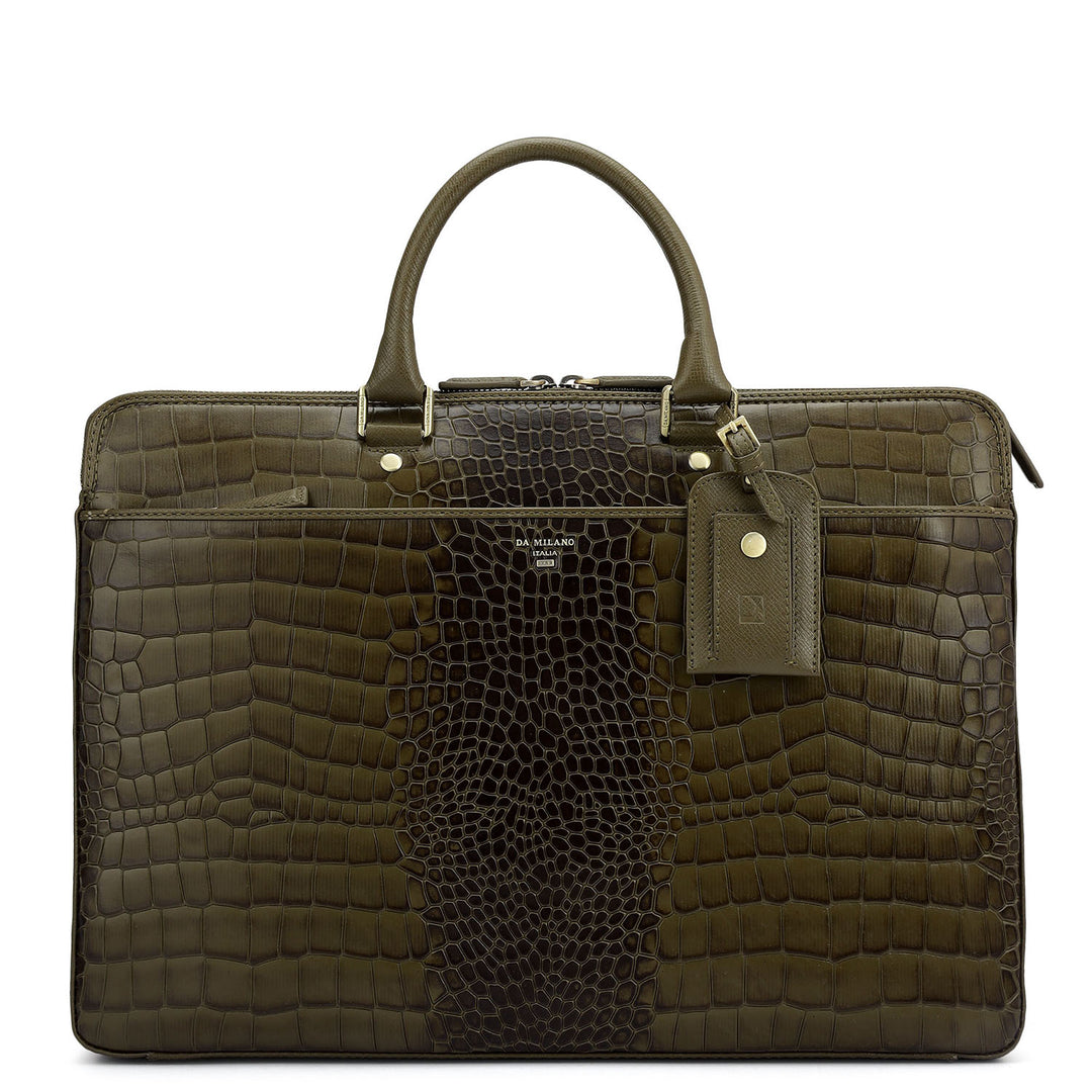 Croco Franzy Leather Laptop Bag - Military Green