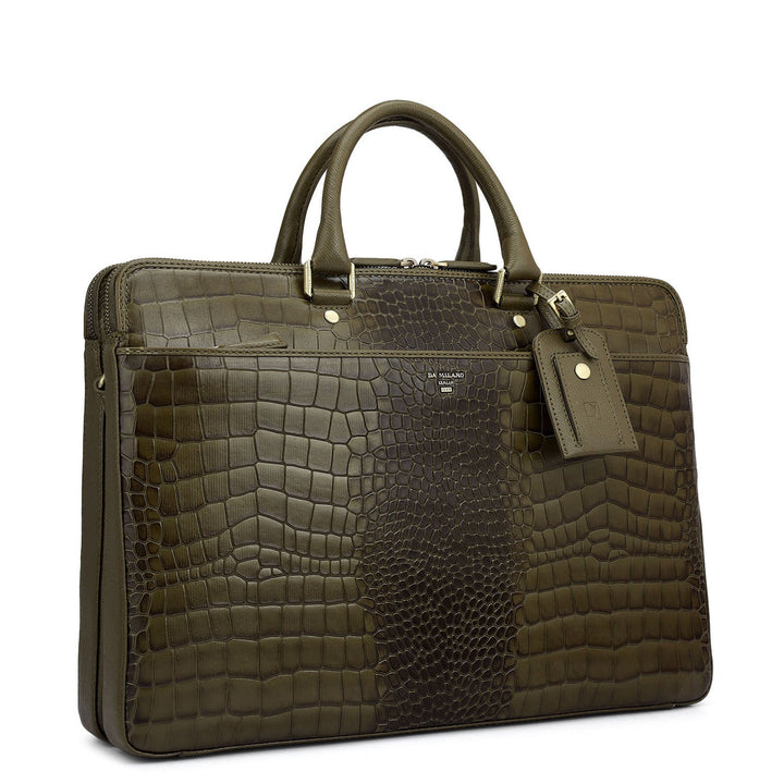 Croco Franzy Leather Laptop Bag - Military Green