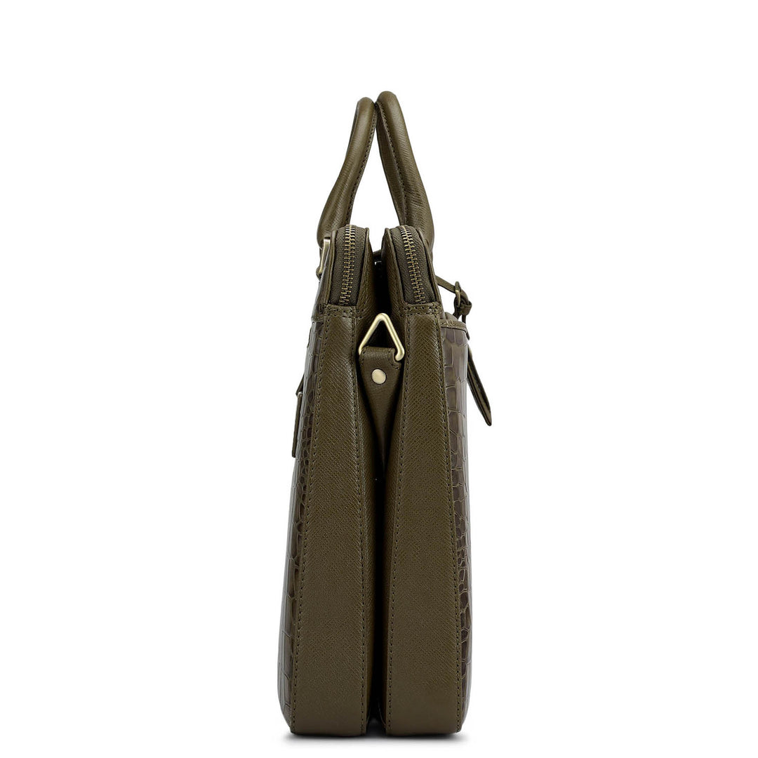 Croco Franzy Leather Laptop Bag - Military Green