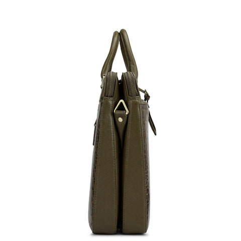 Croco Franzy Leather Laptop Bag - Military Green