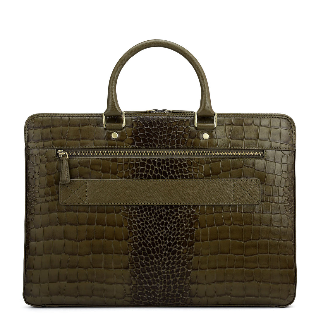 Croco Franzy Leather Laptop Bag - Military Green