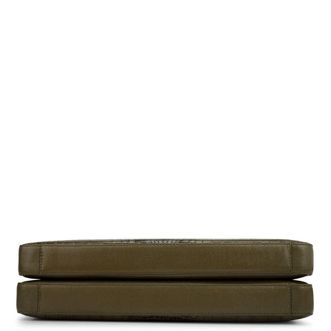 Croco Franzy Leather Laptop Bag - Military Green